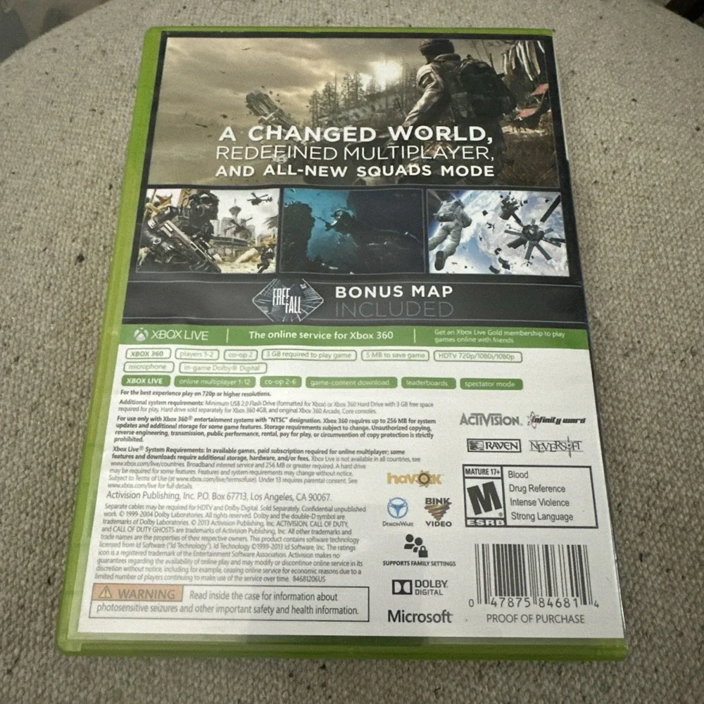 Call of Duty:‎ Ghosts - Xbox 360 2 Disc Set No Manual 2013
